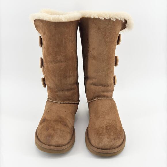 UGG Bailey Button Triplet II Boots Chestnut Suede Shearling Lined Womens Size 6 - Picture 6 of 12
